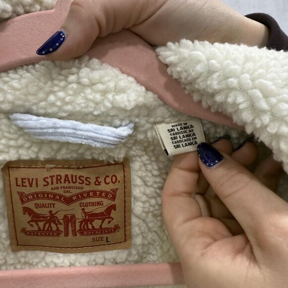 Levis Jacket Womens Large Blue Corduroy Sherpa Trucker Lined Warm Casual Winter - Picture 3 of 12